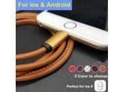 20cm Super Strong Luxury Leather Metal Plug Micro USB Cable for iPhone 5 6 iPad mini Samsung LG HTC High Quality