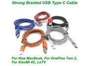 Style!!! USB 3.1 Type C Strong Braided Cable for MacBook for OnePlus Two 2 for XiaoMi 4C for LeTV 1S for Nokia N1