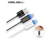 COOLSELL 1m 1.8m Micro USB Cable LED Powerline Fast Charging Data Sync Cords for iPhone5 6 6s Samsung S6 S7 HTC LG Black White