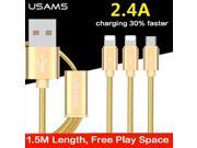3 IN 1 Microusb Micro USB Cable For Samsung Android USAMS Nylon Brainded Usb Charging Cable Wire For Iphone 6 6s Plus 5 5s Ipad