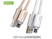 Golf Metal Braided Wire Universal Android 1M LED Micro USB Cable Fast Charging Data Cable for Samsung Galaxy S6 Edge Plus S5 ect