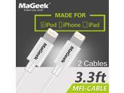 MaGeek [2pcs] 3.3ft 1m for Apple MFi Certified Sync Charge USB Cable for iPhone 5 5S 5C 6 Plus 6S iPad Cables upto 5V2.4A