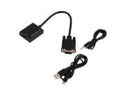 Full HD 1080P VGA to HDMI Audio Video Cable Adapter Female Converter with USB Cable for Laptop PC DVD HDTV TV Black