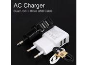 5V 2A Dual USB Wall Charger Adapter EU Plug AC Power Charger 2 Port 1pcs Micro USB Cable for Samsung Phone