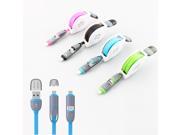 Retractable 2 in 1 Micro Charger USB Cable Charge Data Noodle Flat 1m Microusb For IPhone 5 5s 6 6s for Samsung for HTC Android