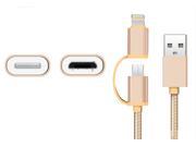 !2 in 1 Nylon Line for iPhone 6 6s plus 5 5s Samsung s3 s4 s5 s6 and Metal Plug Sync Data Charging Micro USB Cable