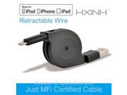 MFI Certified Retractable Lightning 8P to USB 2.0 Cable Sync Charger for iPhone 5 5s 5c 6 6s Plus iPad Air Mini iPod Black
