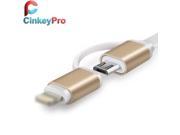 CinkeyPro 1M 2 in 1 Aluminum Noodles Mobile Phone Cables For iPhone 5 5S 6 Charger ios 8 Pin Dat Micro USB Cable For Samsung