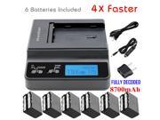 Kastar Ultra Fast Charger 4X faster and Battery 6 Pack for Sony NP F975 NP F970 NP F960 NP F950 and DCR VX2100 HDR AX2000 HDR FX1000 HVR HD1000U HVR Z