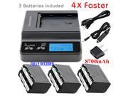 Kastar Ultra Fast Charger 4X faster and Battery 3 Pack for Sony NP F975 NP F970 NP F960 NP F950 and DCR VX2100 HDR AX2000 HDR FX1000 HVR HD1000U HVR Z