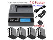 Kastar Ultra Fast Charger 4X faster and Battery 4 Pack for Sony NP F975 NP F970 NP F960 NP F950 and DCR VX2100 HDR AX2000 HDR FX1000 HVR HD1000U HVR Z