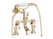 Deck Mount Tub Faucet Teardrop Telephone Shower Gold PVD Renovators Supply