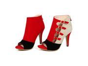 Women s Cutouts Buckle Design High Heel Sandals Red US Size 7.5