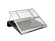 Dymo 82410 Mesh laptop stand adjusts for optimal viewing and keyboard positions. Ventilated platform keeps cool. Supports up to 15 lb. Swivels 12 to 35 degree