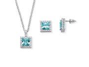 Palm Beach Jewelry 5599212 0.30 TCW Princess Cut Simulated Birthstone Halo Pendant Necklace and Earrings Set Silvertone Simulated Topaz
