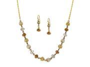 1928 Jewelry 80229 Copper Colored Cats Eye Beads Grey Lux Cut Beads Gold Toned Beads Necklace Beaded Drop Earrings Set