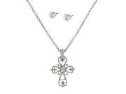 1928 Jewelry 80219 Filigree Cross Pendant In A Rose Silver Tone Necklace Clear Crystal Studs Earring Set
