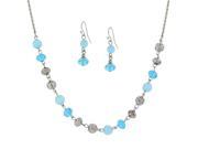 1928 Jewelry 80226 Aqua Cats Eye Beads Blue Lux Cut Beads Silver Toned Beads Necklace Beaded Drop Earrings Set