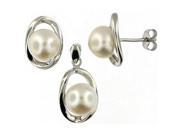 Doma Jewellery DJS02738 Sterling Silver Rhodium Plated and Freshwater Pearl Earring and Pendant Set