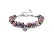 PalmBeach Jewelry 52162 Round Purple Crystal Silvertone Metal Bali Style Beaded Charm and Spacer Bracelet 8