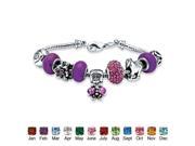 PalmBeach Jewelry 5215906 Round Birthstone Color Crystal Silvertone Metal Bali Style Beaded Charm and Spacer Bracelet 7 June Simulated Alexandrite