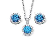 Palm Beach Jewelry 5558109 4.30 TCW Round Birthstone Cubic Zirconia Halo Necklace and Earrings Set Silvertone Simulated Sapphire