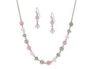 1928 Jewelry 80228 Rose Colored Cats Eye Beads Pink Lux Cut Beads Silver Toned Beads Necklace Beaded Drop Earrings Set.