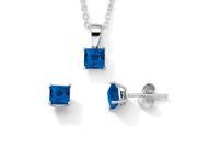 PalmBeach Jewelry 5063109 Birthstone Sterling Silver Pendant 18 Chain and Earrings Set September Simulated Sapphire