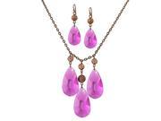 1928 Jewelry 80241 Lucite Amethyst Colored Briolette Pendants And Copper Toned Bead Accents Earrings Set
