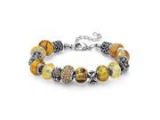 PalmBeach Jewelry 52163 Round Amber Color Crystal Silvertone Metal Bali Style Beaded Charm and Spacer Bracelet 8