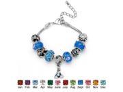 PalmBeach Jewelry 5215903 Round Birthstone Color Crystal Silvertone Metal Bali Style Beaded Charm and Spacer Bracelet 7 March Simulated Aquamarine