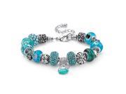 PalmBeach Jewelry 52165 Round Baby Blue Crystal Silvertone Metal Bali Style Beaded Charm and Spacer Bracelet 8