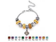 PalmBeach Jewelry 5215911 Round Birthstone Color Crystal Silvertone Metal Bali Style Beaded Charm and Spacer Bracelet 7 November Simulated Citrine