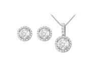 Fine Jewelry Vault UBNERPD31481AGCZ600 April Birthstone Cubic Zirconia Halo Earrings and Pendant in 925 Sterling Silver