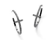 PalmBeach Jewelry 52047 Round Crystal Black Ruthenium Plated Curved Cross Hoop Earrings 1 1 2 Diameter