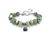 PalmBeach Jewelry 52164 Round Light Green Crystal Silvertone Metal Bali Style Beaded Charm and Spacer Bracelet 8