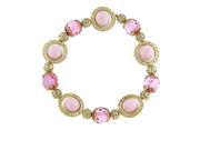 1928 Jewelry 61068 Light Pink Beads Multi Faceted Rose Crystals And Hollow Gold Filigree Spheres Stretch Bracelet