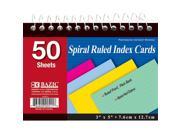 Bazic 511 36 50 Ct. Spiral Bound 3 in. x 5 in. Ruled Colored Index Card Pack of 36