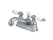 Two Handle 4 Centerset Lavatory Faucet with Brass Pop up in Chrome by Kingston Brass