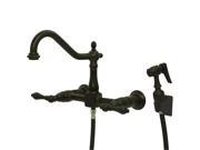Kingston Brass KS1245ALBS 8 in. Center Wall Mount Kitchen Faucet With Wall Mounted Side Sprayer