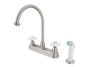 Kingston Brass KB3758PX Two Handle 8 in. Kitchen Faucet with White Non Metallic Sprayer