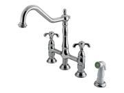 Kingston Brass KS1271TX Double Handle 8 in. Centerset Kitchen Faucet with White Sprayer