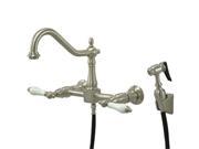 Kingston Brass KS1248PLBS 8 in. Center Wall Mount Kitchen Faucet With Wall Mounted Side Sprayer