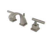 Two Handle 4 to 8 Mini Widespread Lavatory Faucet with Brass Pop up in Satin Nickel by Kingston Brass