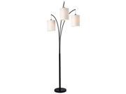 Leah 32849BL Arc Floor Lamp with On/Off Foot Switch  7" Diameter White Drum Shade and supports 3 - 60 Watt (M) Bulbs in Black