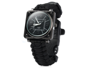 5 in 1 Multifunctional Outdoor Adjustable Watch Survival Bracelet with Watch Compass Flint Fire Starter Scraper Whistle Gear Kits Black