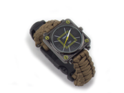 5 in 1 Multifunctional Outdoor Adjustable Watch Survival Bracelet with Watch Compass Flint Fire Starter Scraper Whistle Gear Kits Brown