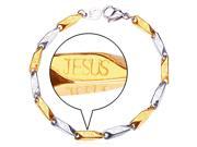 U7 Stainless Steel Link Chain Bracelet JESUS Pattern 18K Gold Plated Length 8 Width 0.1 Thin Chain Bracelets Fashion Jewelry for Men or Women
