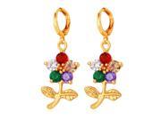 U7 Cute Flower Shpaed Dangle Earrings Multicolor Zirconia Inlaid Platinum Plated 18K Gold Plated Drop Earring Fashion Jewelry for Women