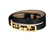 U7 High Quality Genuine Leather Bracelet Multitour Black Brown Stainless Steel 18K Gold Plated Flower Pattern Bracelets Chic Fashion Jewelry for Women